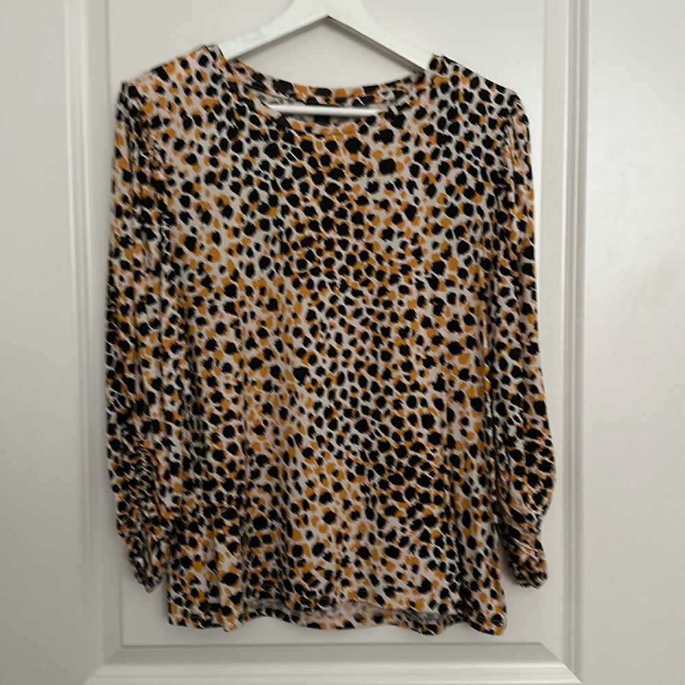 Ann Taylor yellow and black spotted spandex shirt. Size L